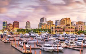 View Across Intracoastal With Marina Yachts And Sailboats And Downtown Skyline West Palm Beach 300x190