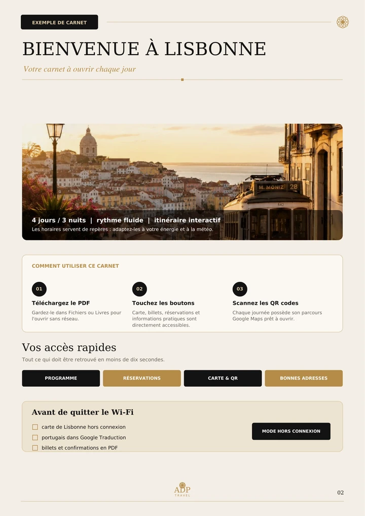 Page de bienvenue du carnet Lisbonne